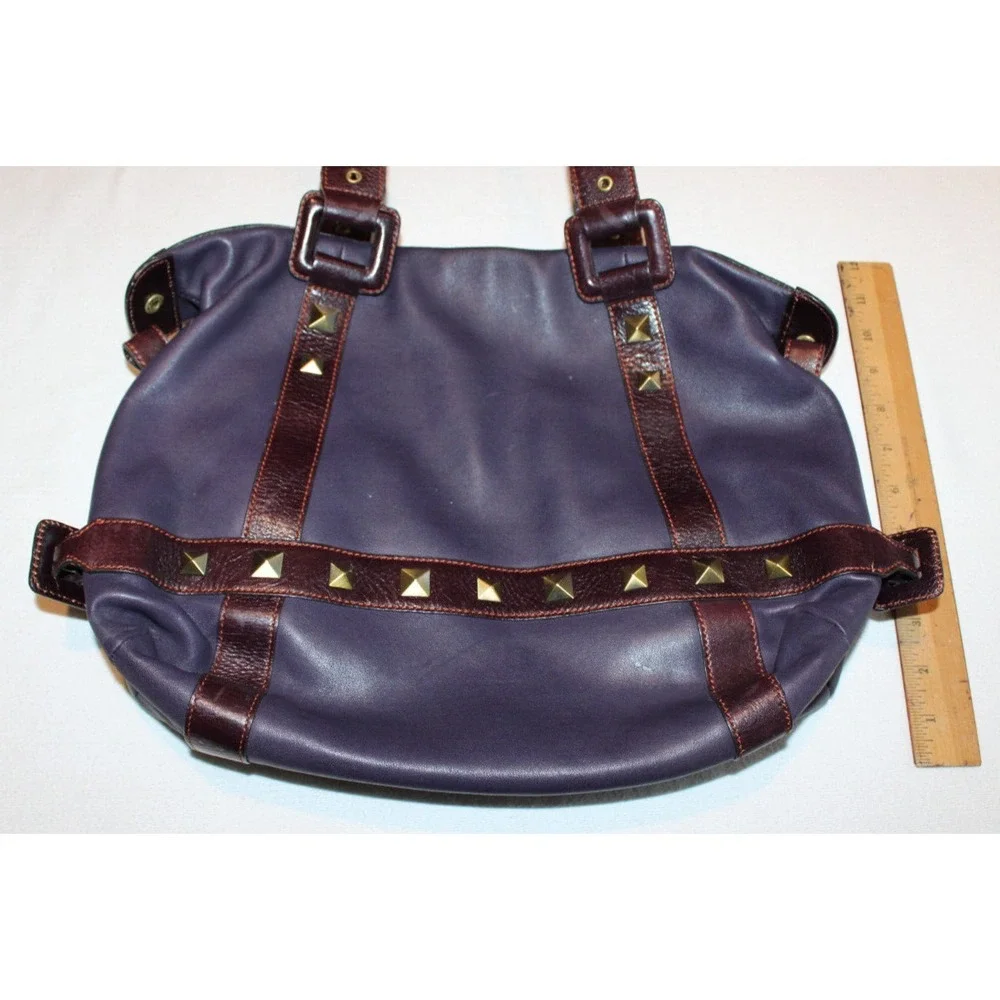 MAXX New York purple & maroon leather handbag purse studded